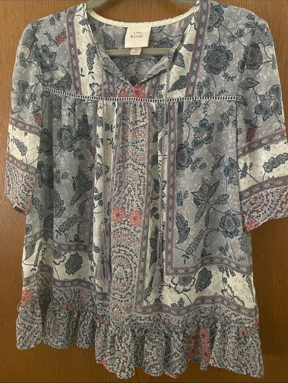 Knox Rose Floral Patchwork Blouse in Blue, White, Rust M51 - Picture 9 of 11